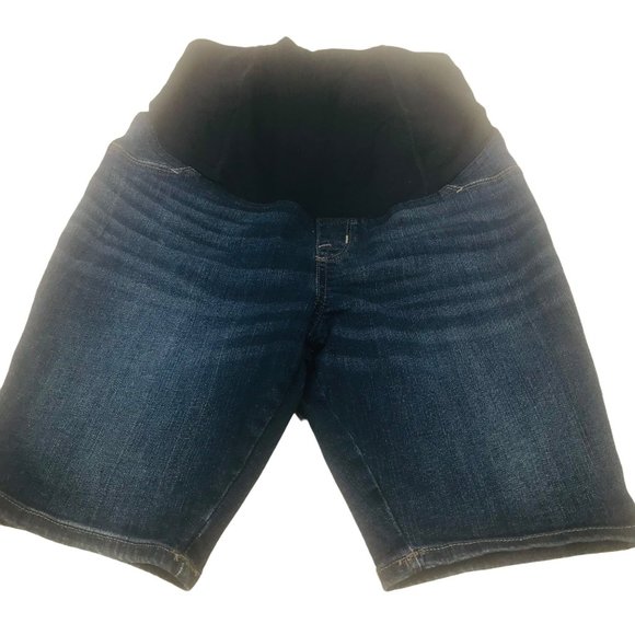 Isabel Maternity Women's Size 4 Crossover Panel Bermuda Blue Denim Short New - Picture 1 of 16